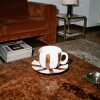 Taza de cerámica con platito Diagonal Marrón