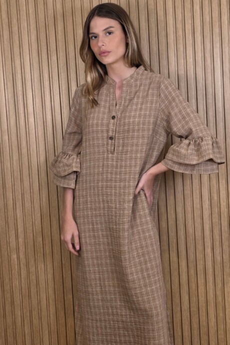 Vestido Flamenco Lino Beige Melange
