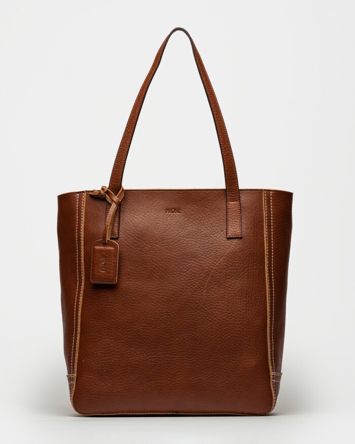 Shopper Vera En Cuero Vegetal Liso Tabaco