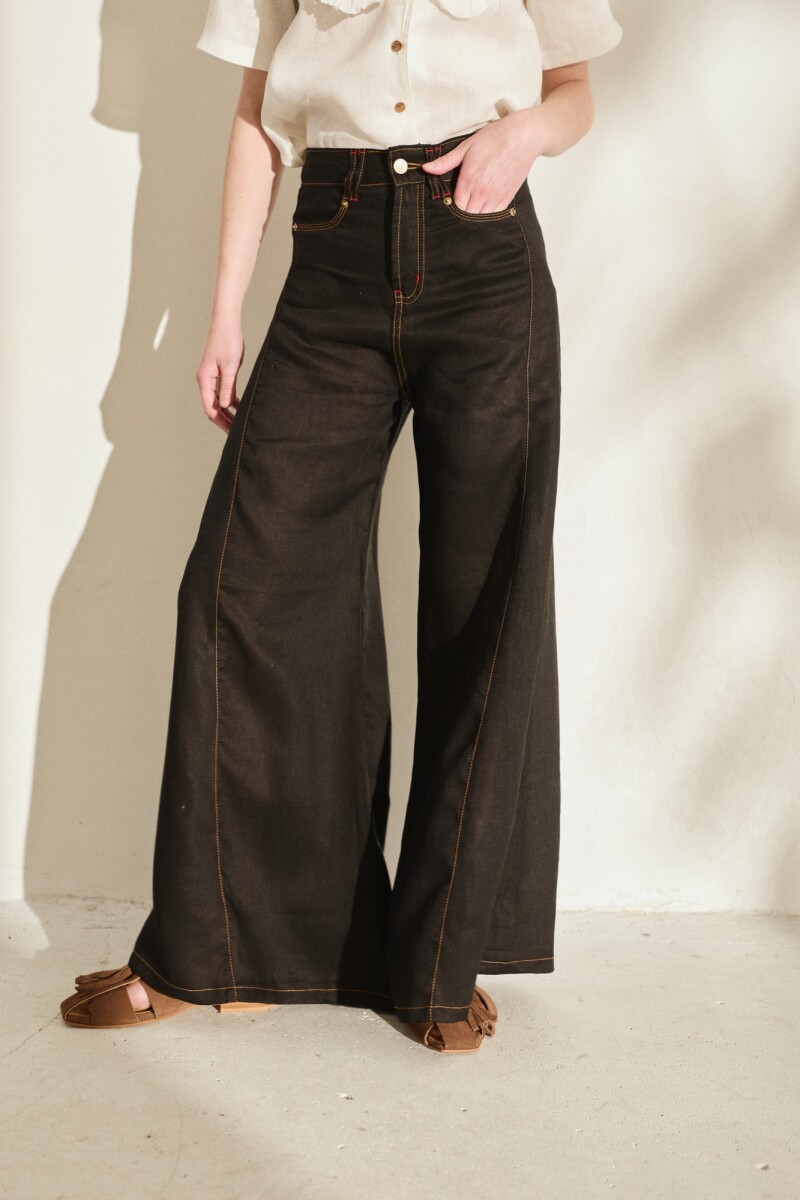 PANTALON WIDE XL LINEN SS27 Negro