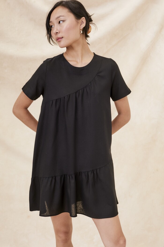 Vestido Con Lino Negro