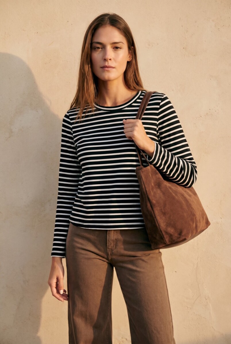 Remera Rayada Algodón Elastano - Negro 