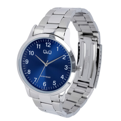 Reloj Q&Q Original Metal Plateado Para Hombre Análogo Azul