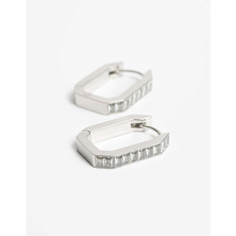 Argollas Acero Con Cubic Plateado