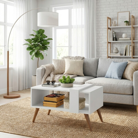 Mesa Ratona de Centro Retro Scandi MDP 15mm – Blanco con Patas Nordik Mesa Ratona de Centro Retro Scandi MDP 15mm – Blanco con Patas Nordik