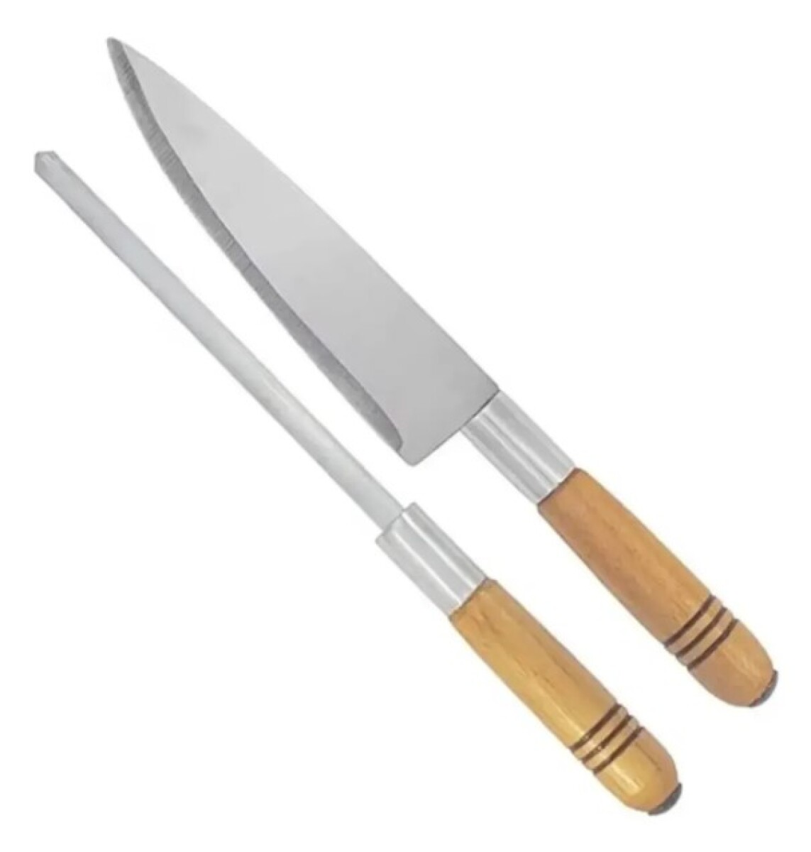 Juego de Barbacoa Madefer 2 Piezas Cuchillo y Afilador Acero Inoxidable 
