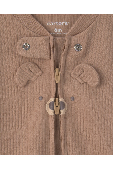 Pijama una pieza de algodón, con pie, marrón, diseño oso Sin color