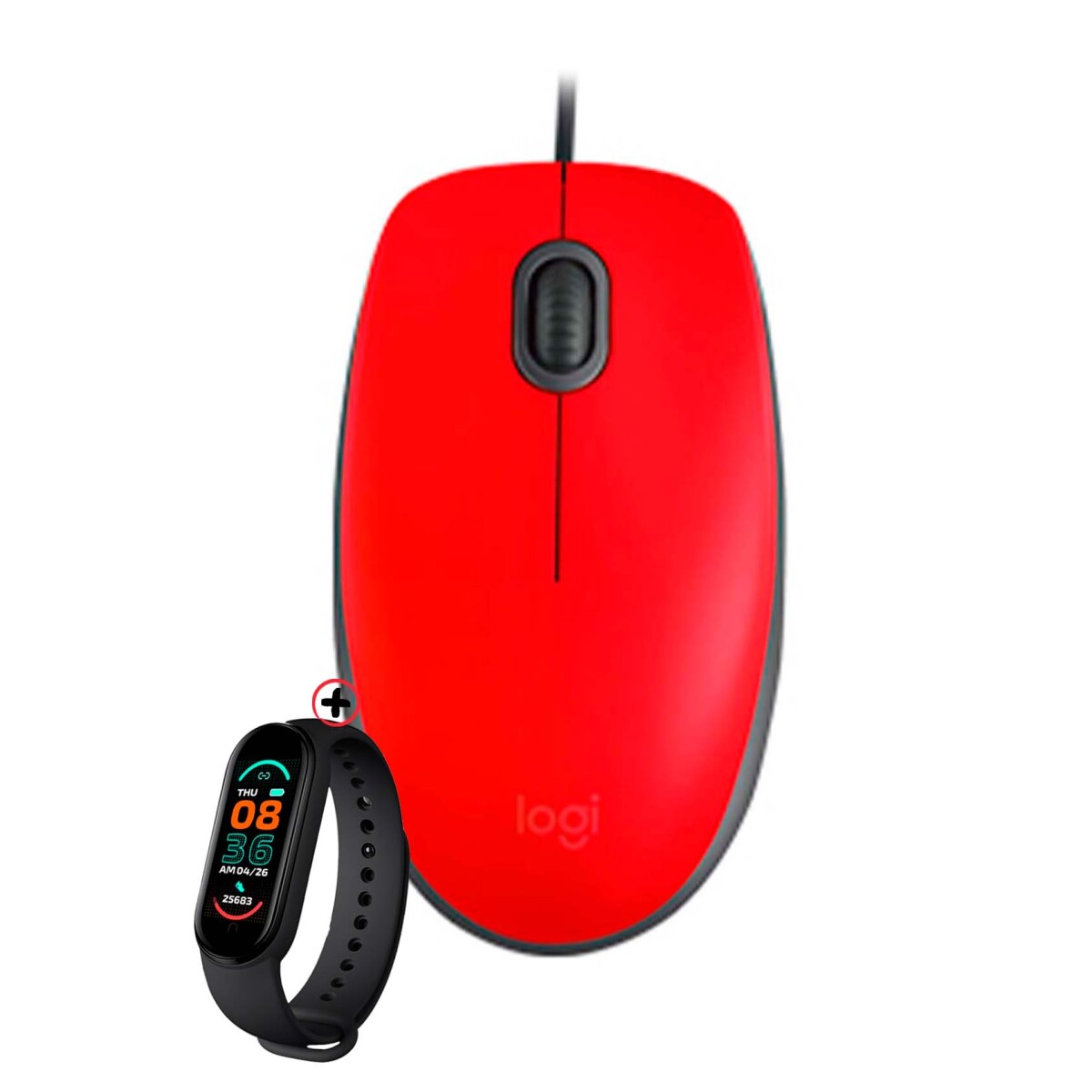 Mouse Cableado Logitech M110 Silencioso 1000dpi + Smartwatch - Rojo 