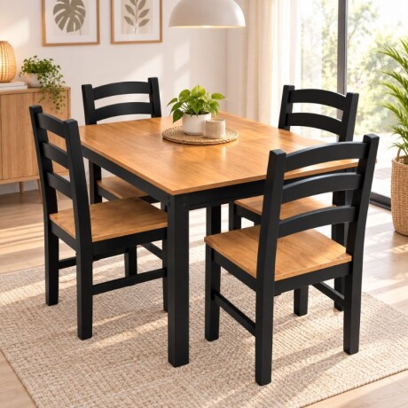 JUEGO DE COMEDOR 4 SILLAS NEGRO/NOGAL - BELLA JUEGO DE COMEDOR 4 SILLAS NEGRO/NOGAL - BELLA
