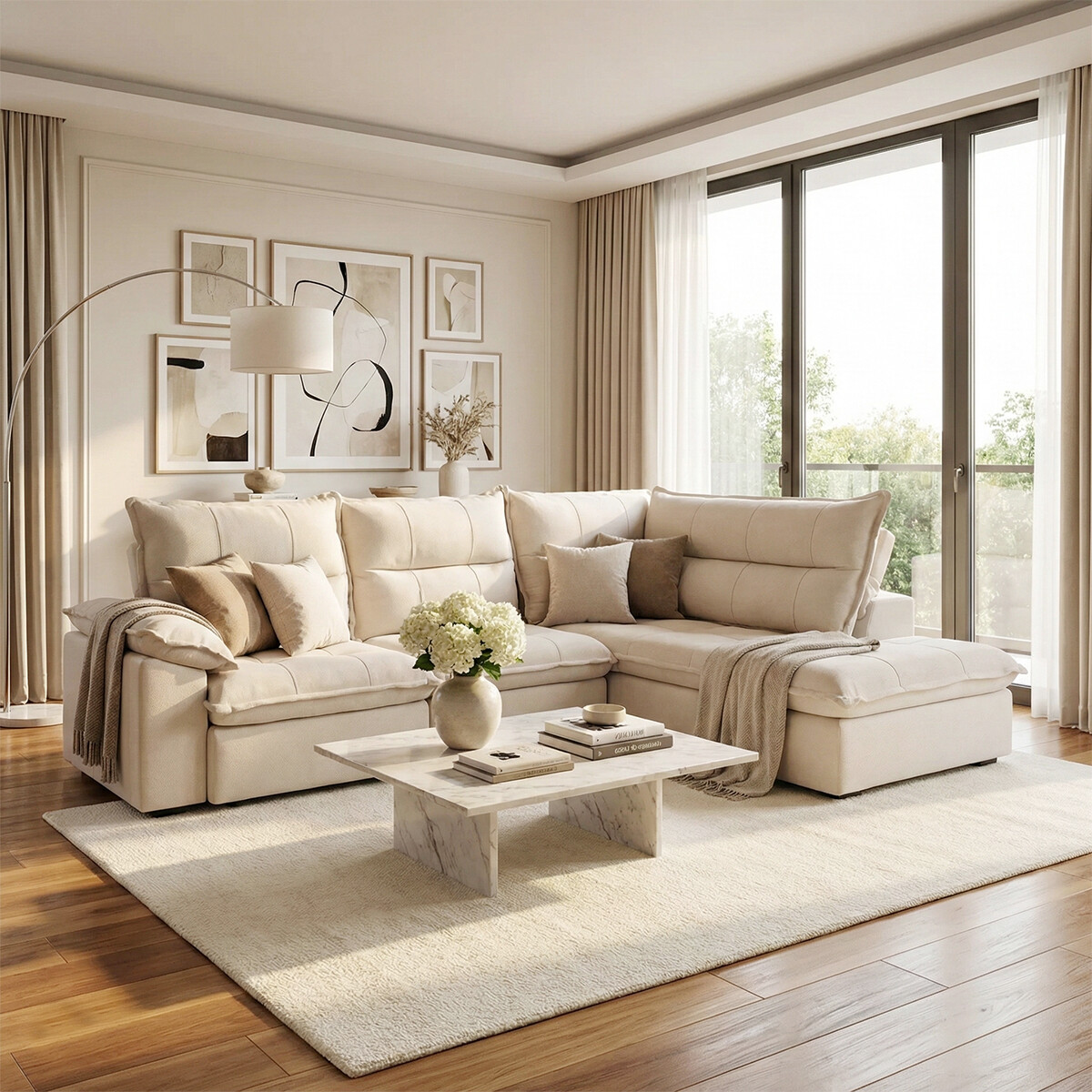 Sillón 5 Cuerpos con Chaise Retráctil y Reclinable - Cesky - Beige Izquierdo 