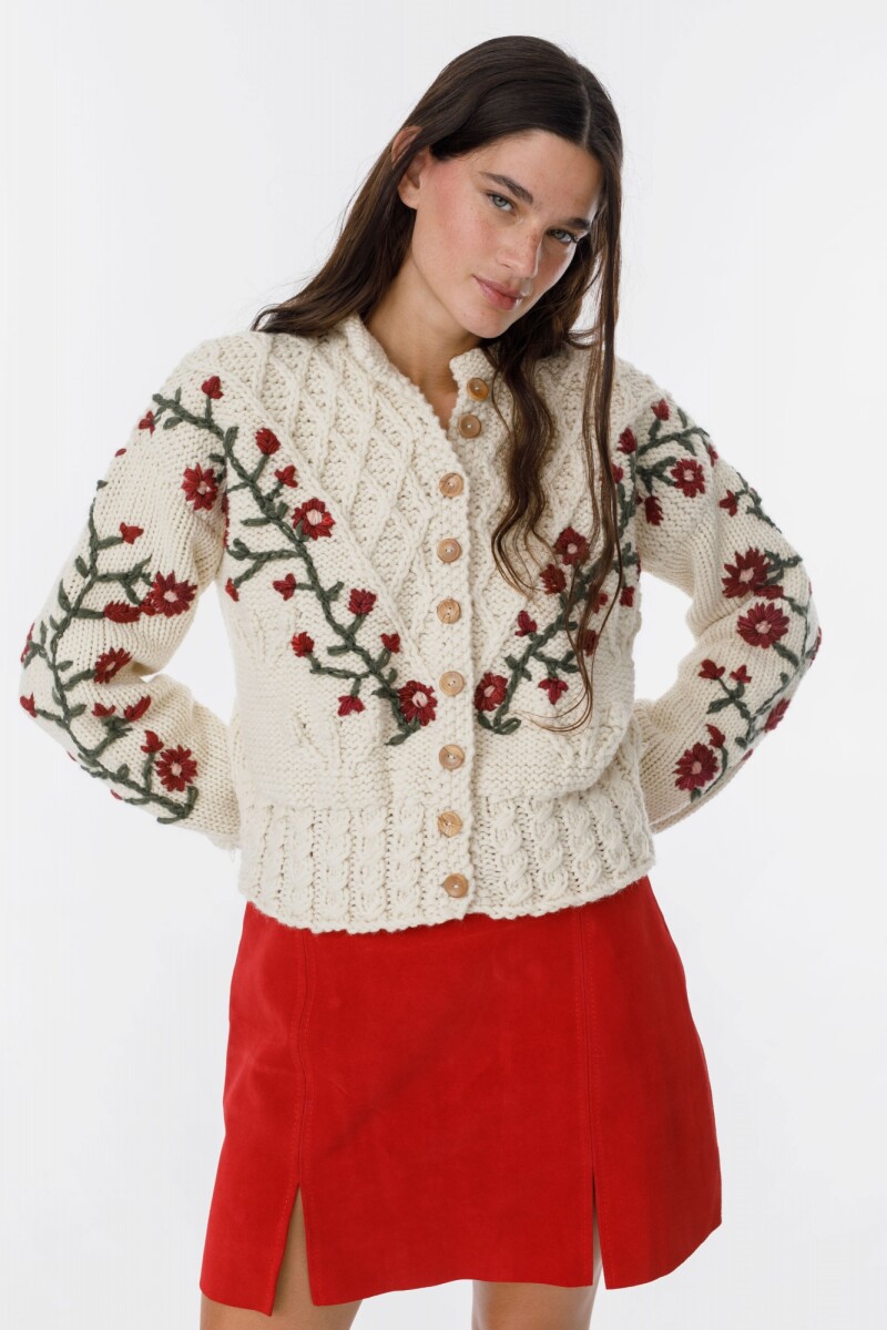 Cardigan Magnolia Crudo con bordado
