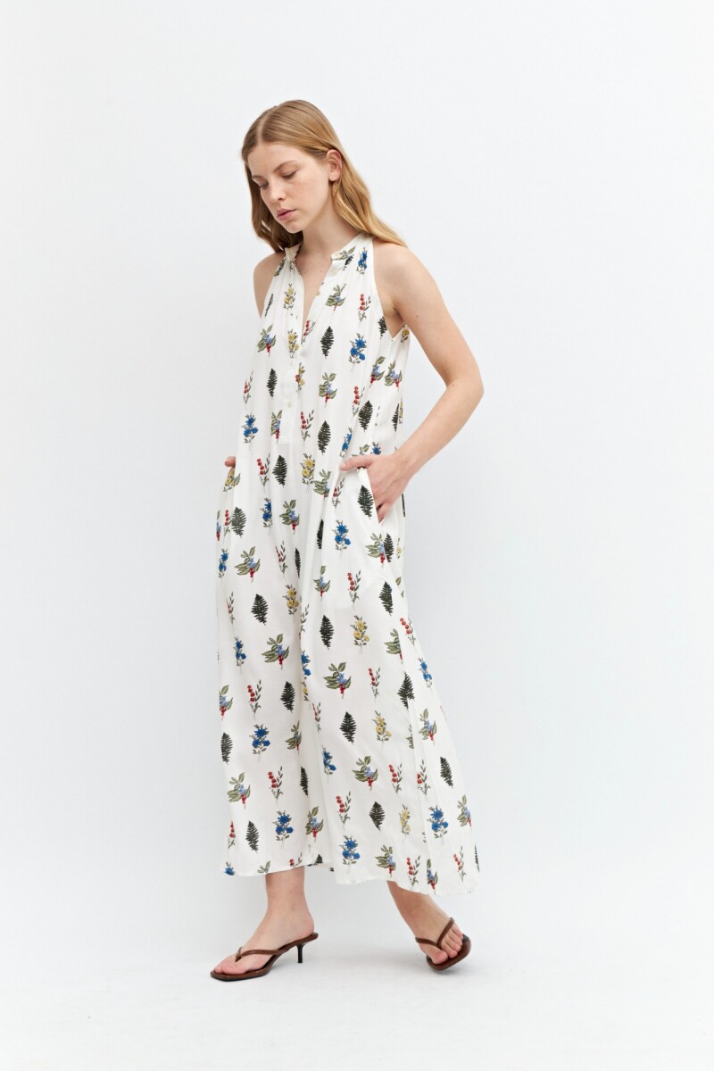 Maxi vestido halter estampado multicolor