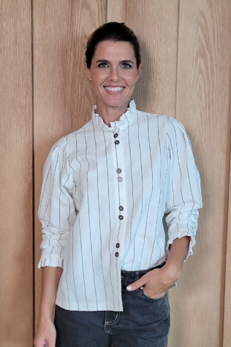 Camisa Mili Lino Raya Crudo y gris