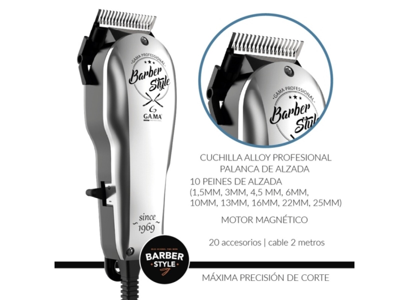 Corta Pelo Gama C/ Acc Y Cable ( Gris) 