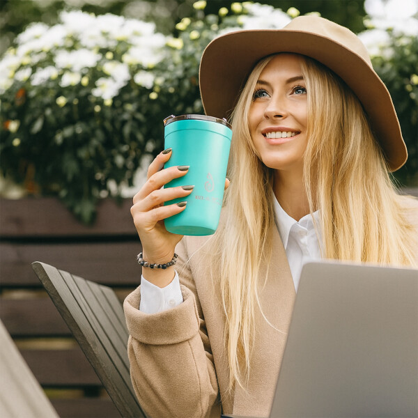 Vaso Térmico Acero Inoxidable Hermético 590ml Frio Calor Color Turquesa