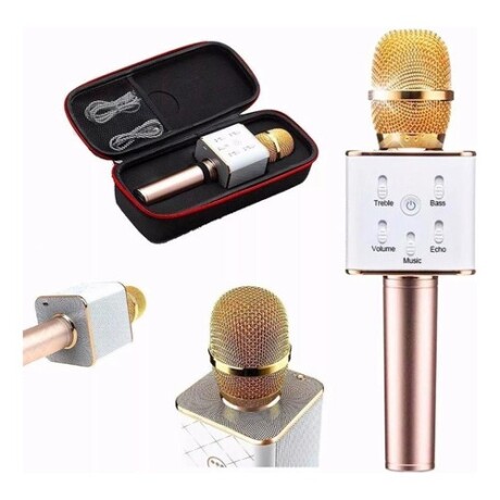 Micrófono Karaoke bluetooth inalámbrico parlante USB Dorado