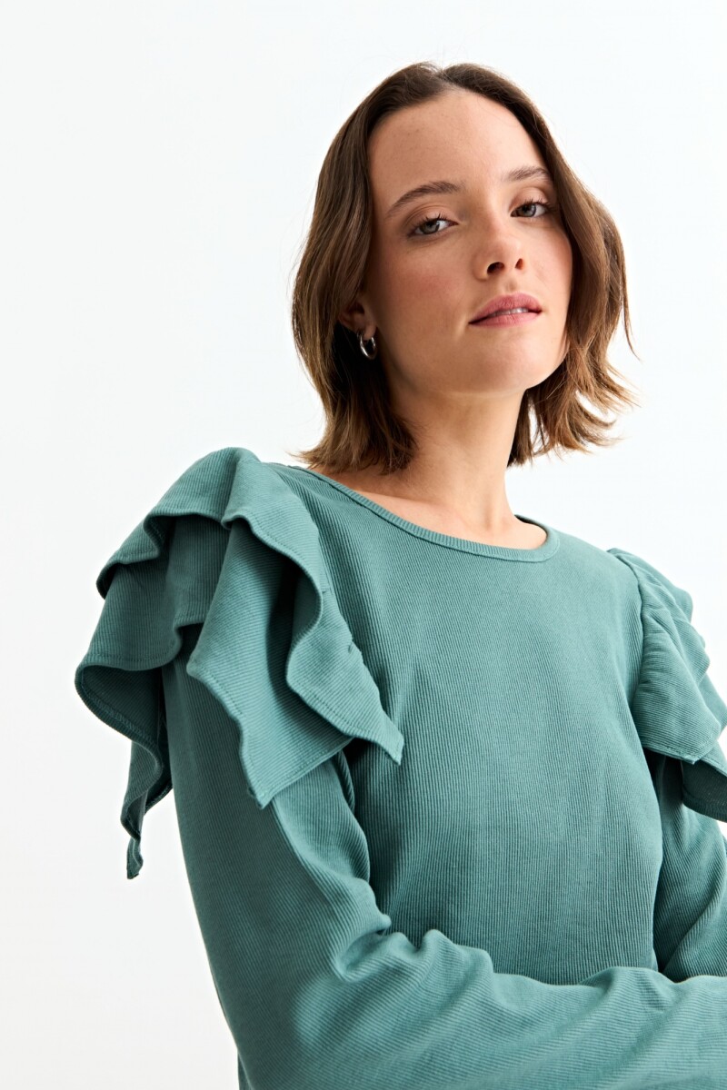 Remera m/l con volados en hombro PETROLEO