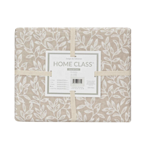 Juego Sábanas 2 Plazas Home Class Estampado 180 Hilos 100% Algodón 10-2 HOJAS BEIGE