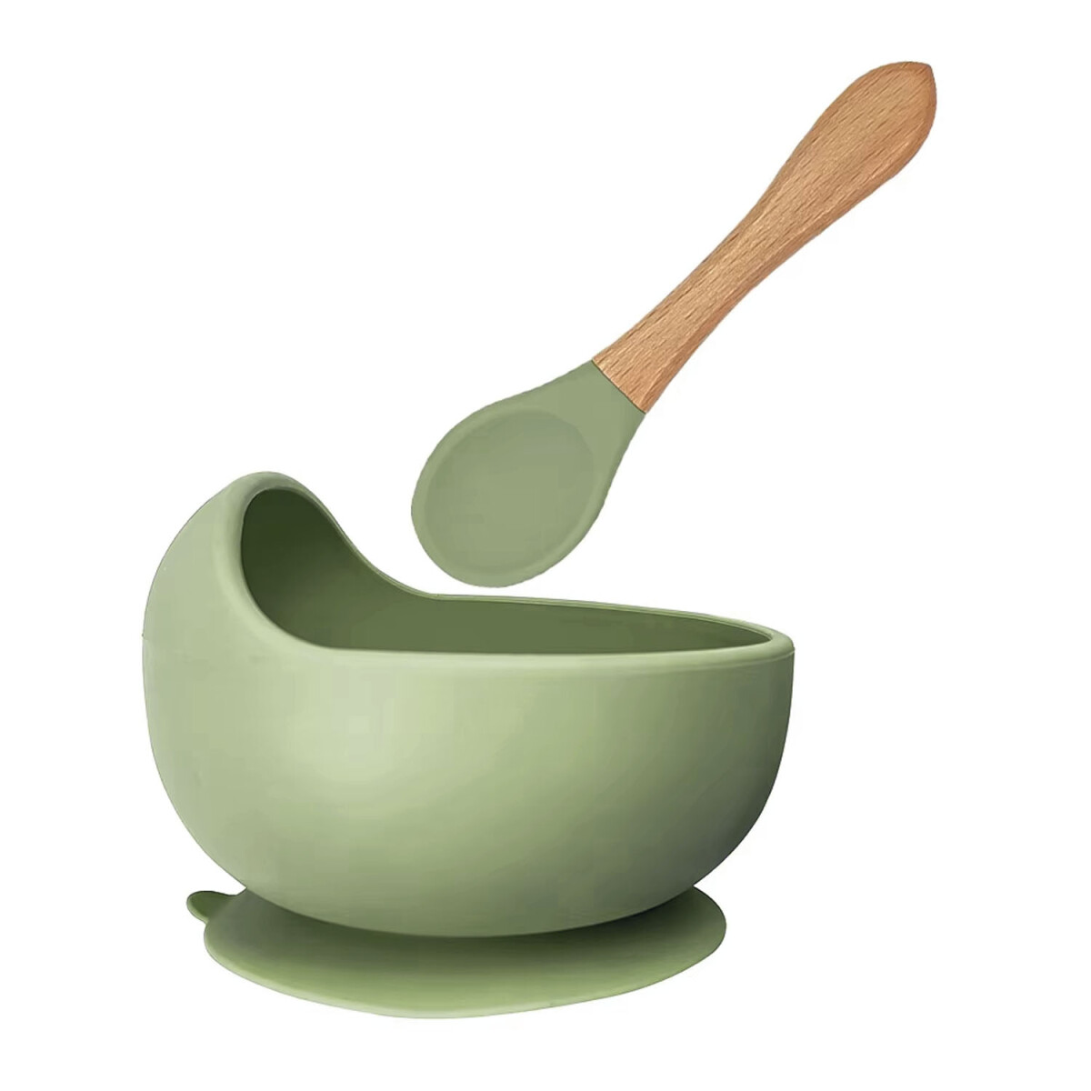 Set de Comida Bebé Irrompible en Silicona c/ Bowl y Cuchara - Verde 