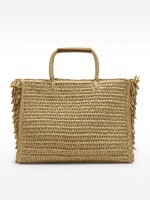 Bolso Shopper Efecto Rafia Con Flecos natural