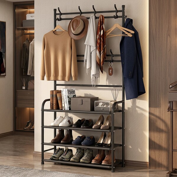 Perchero Ropa Rack Multifuncional Zapatero Organizador Percha Estantes Imback Color Negro Perchero Ropa Rack Multifuncional Zapatero Organizador Percha Estantes Imback Color Negro