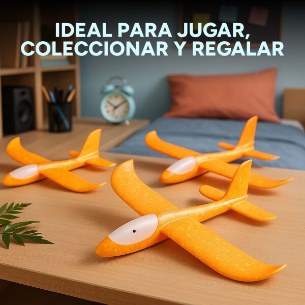 Avion Planeador Cometa Espuma Con Luces Led 48 Cm Lanzable Color Naranja