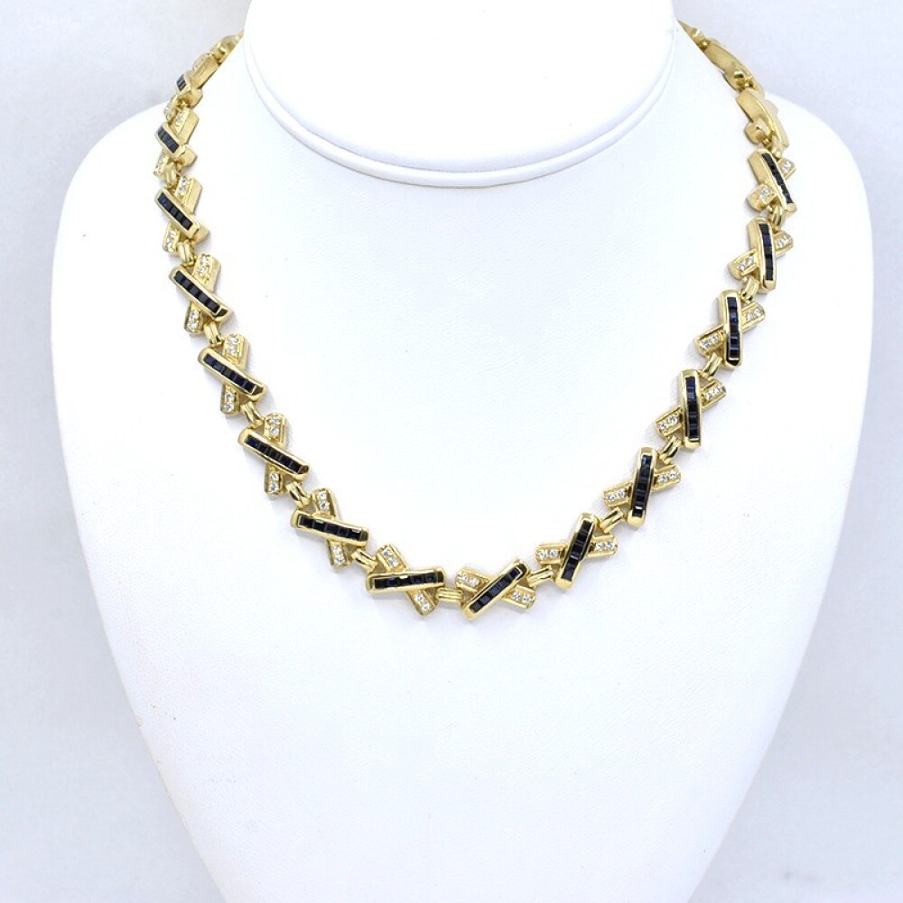 Collar En Oro 18K, Brillantes Y Zafiros Collar En Oro 18K, Brillantes Y Zafiros