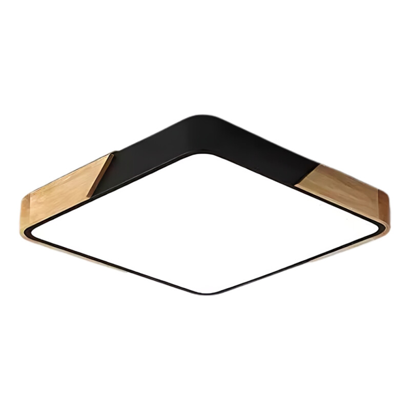 Luminaria Plafon Led Cuadrado 30cm Metal Y Madera Colores Negro
