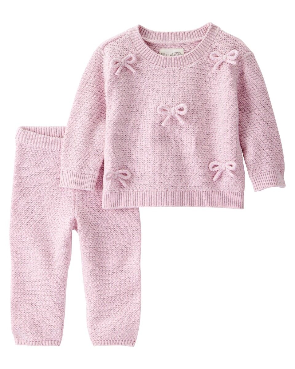 Set dos piezas de algodón orgánico, pantalón y buzo, rosados 