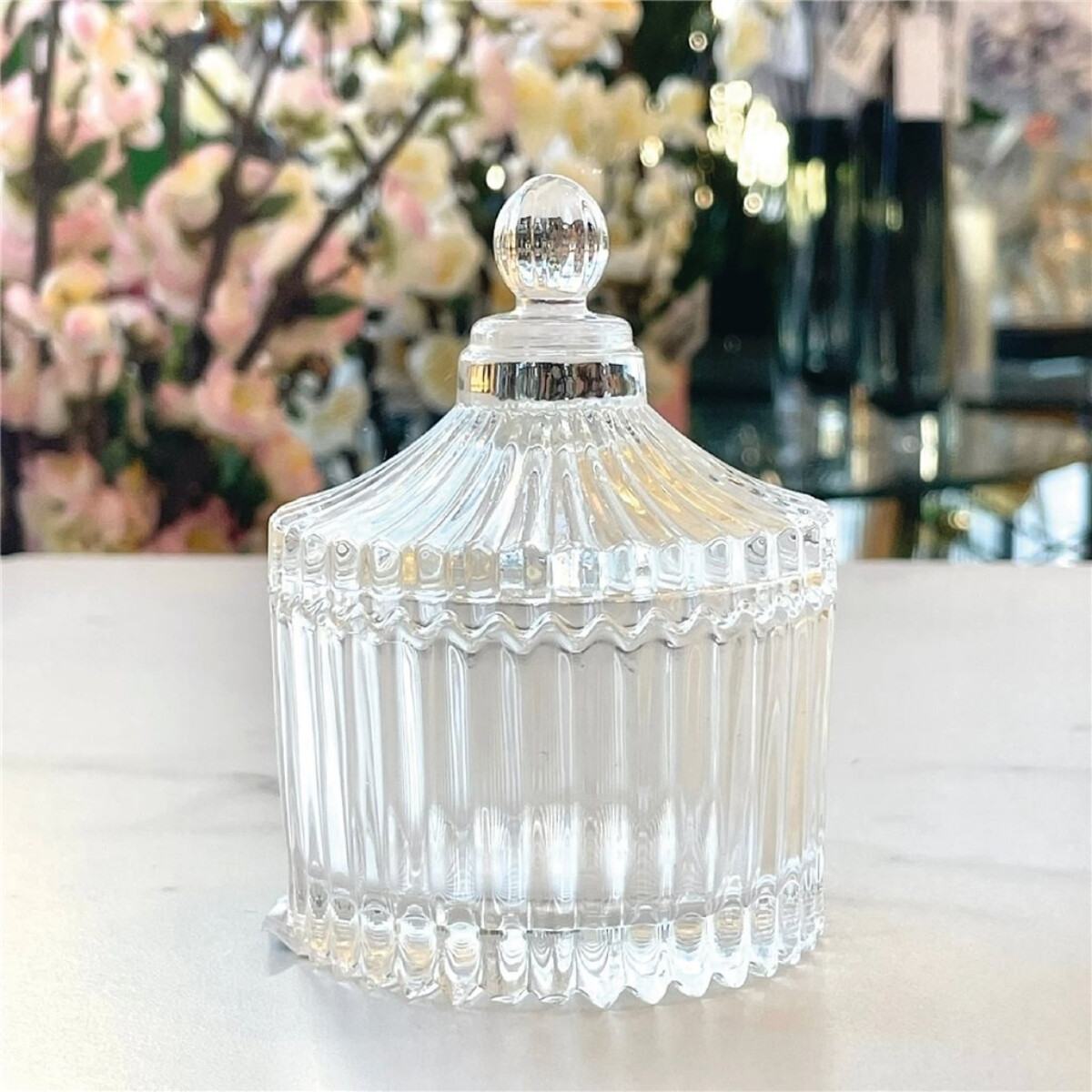 Votivo vidrio labrado con tapa 10,5x12cm - TRANSPARENTE 