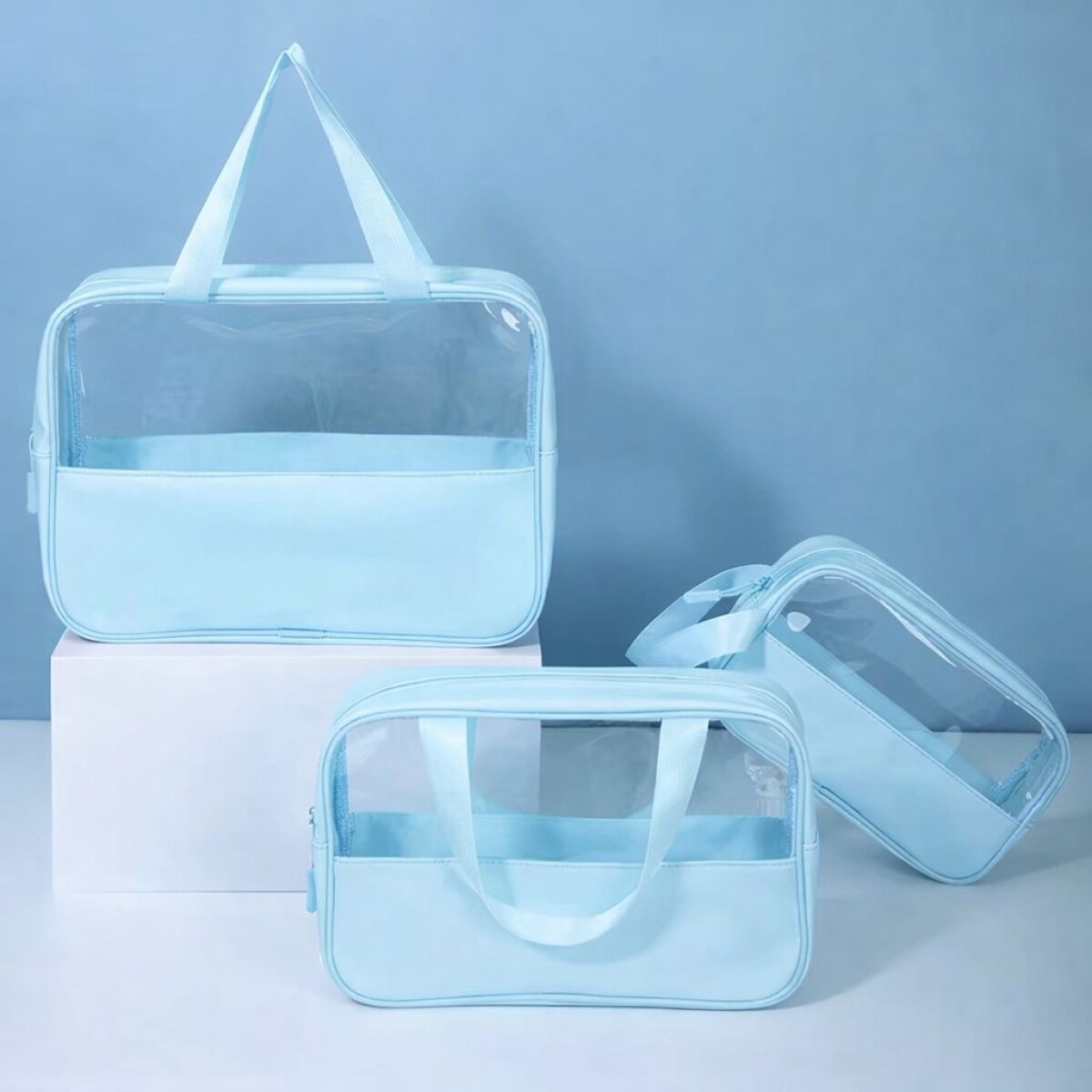 Set de Neceser de Viaje Transparentes Impermeables - Celeste 