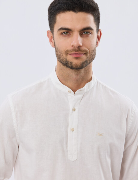 CAMISA LISA DE LINO CUELLO MAO Blanco