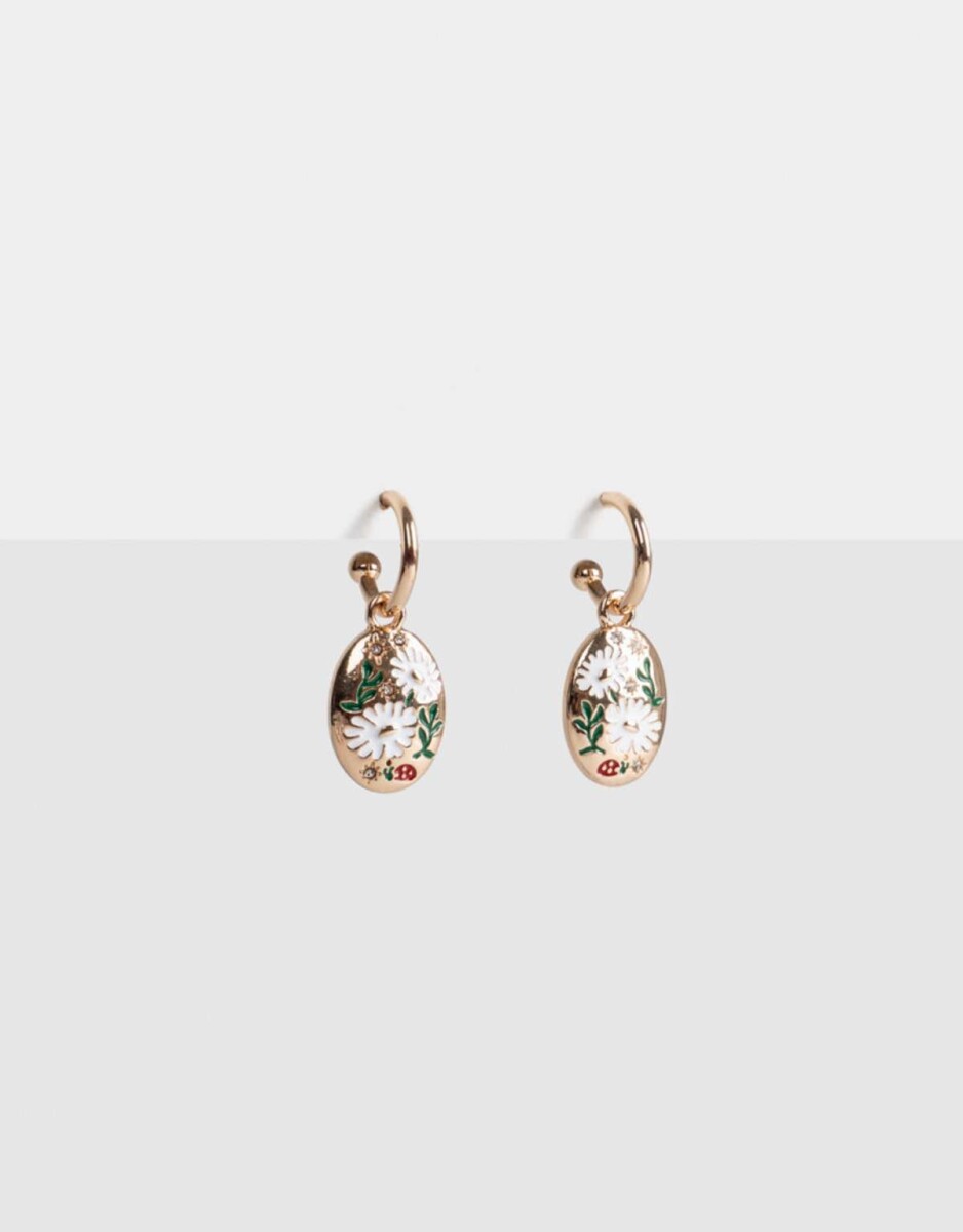 Argollas Con Dije Flores - Dorado 