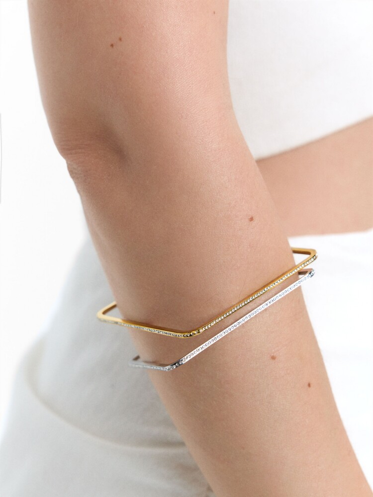 Set De Pulseras Cuadradas Cristales - Acero Inoxidable bicolor
