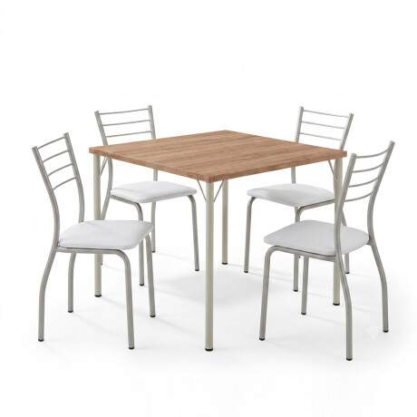 JUEGO DE COMEDOR MESA Y 4 SILLAS EN METAL Plata