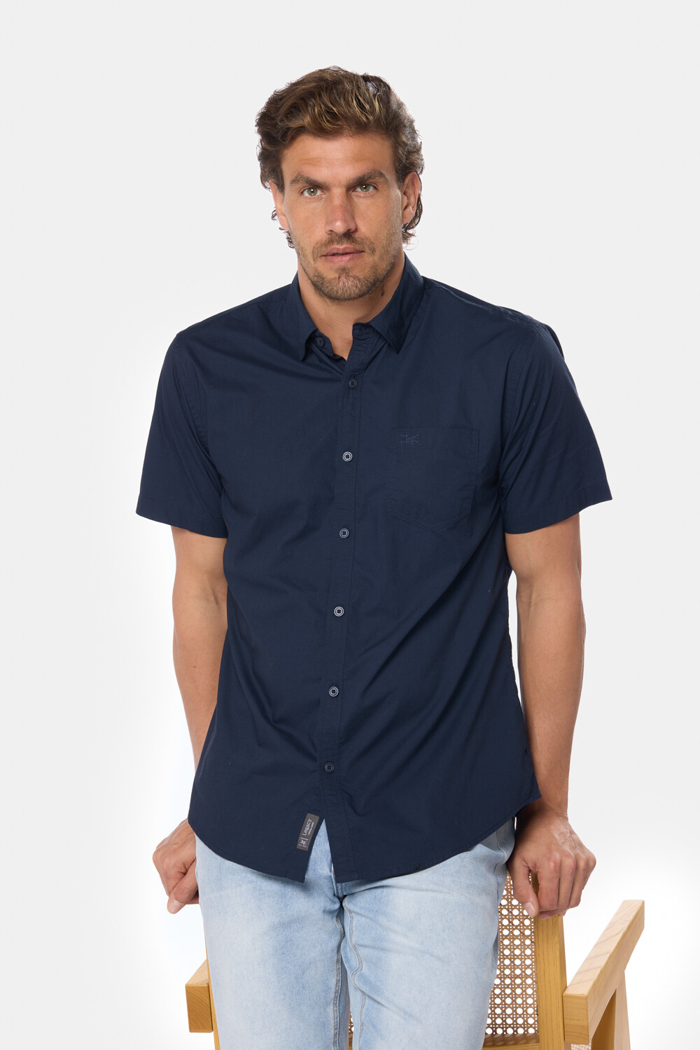 CAMISA LISA DE ALGODÓN Azul