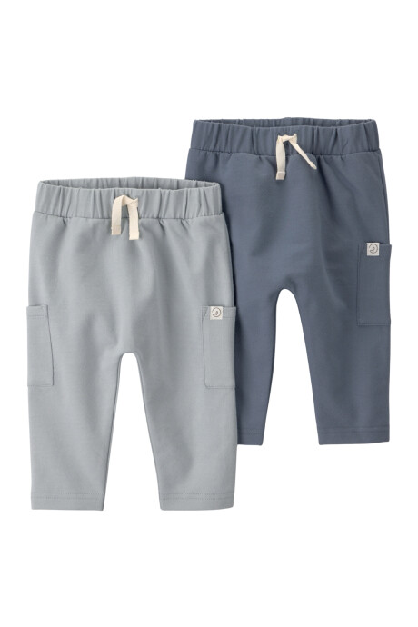 Pack dos pantalones de algodón orgánico, azul y gris Sin color