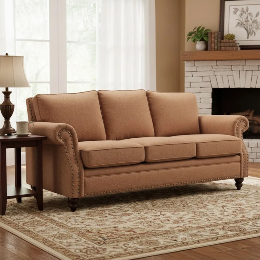 SOFÁ SILLÓN 3 CUERPOS NUBUCK - CON TACHAS BEIGE