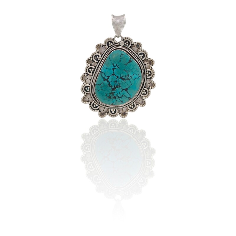 Dije Colgante Oval-Plata 925 Quemada-piedra turquesa-CP3843 Conpiedra