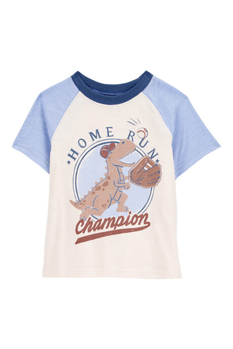 Remera de algodón, manga corta, estampa dino Sin color