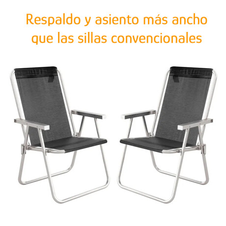 Kit 2 Reposeras Altas Plegables Aluminio Conforto Total Mor Negro