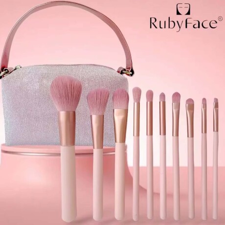 Set Maquillaje 10 Brochas y Pinceles c/ Estuche + Esponjas Rosa