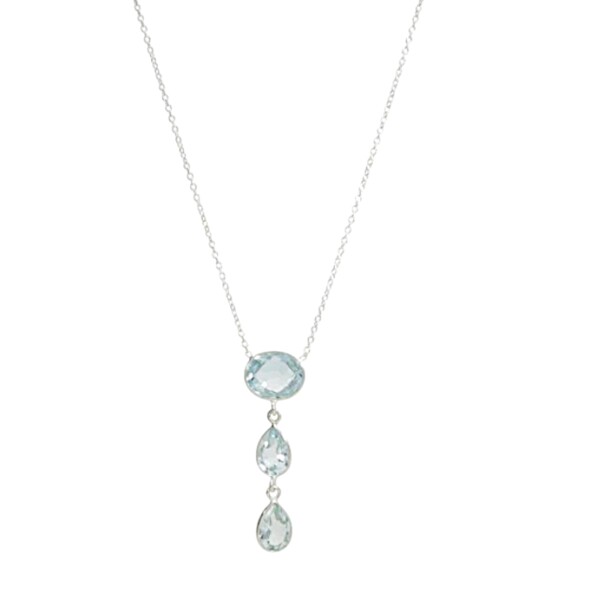 Cadena Triple-Plata 925-Piedra Topacio azul-CD2003 conpiedra