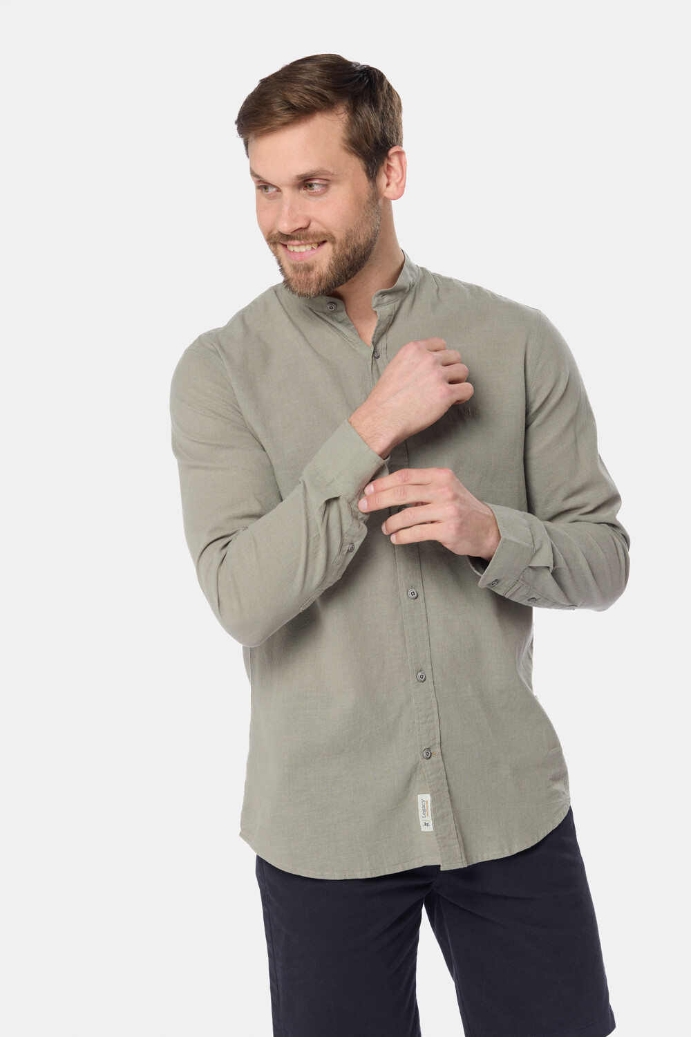 CAMISA DE LINO CUELLO MAO Verde