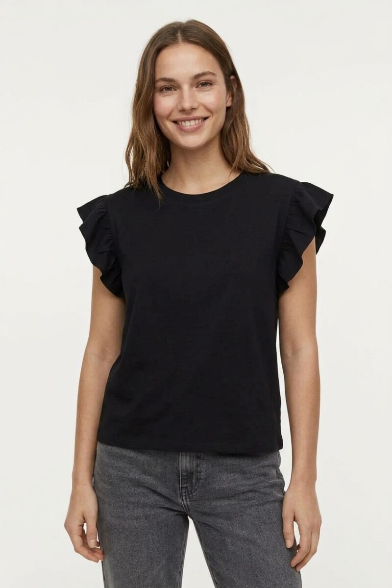Remera con volados en hombro NEGRO