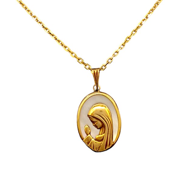 Dije Virgen Niña-Oro 18KT-Piedra Nácar-CP9504 Conpiedra