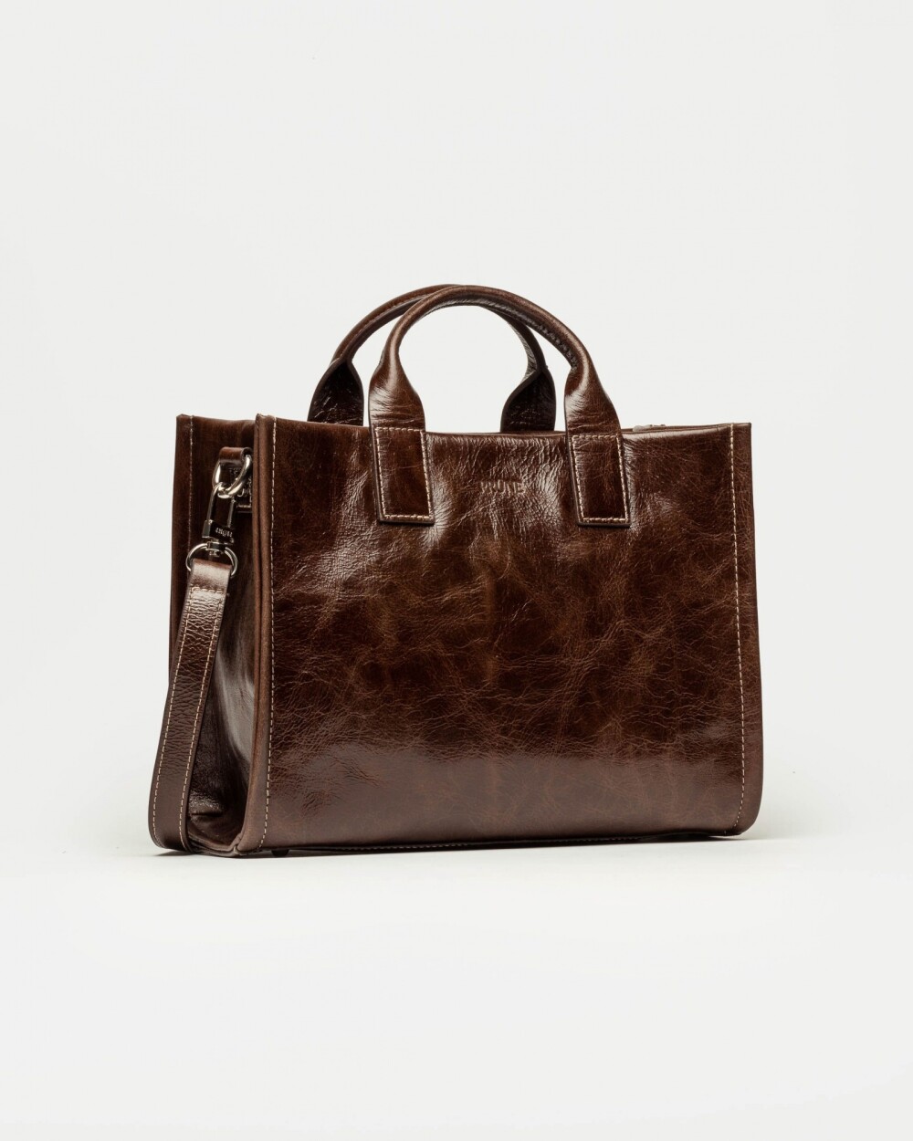 Cartera de mano Capri en cuero arrugado Marron