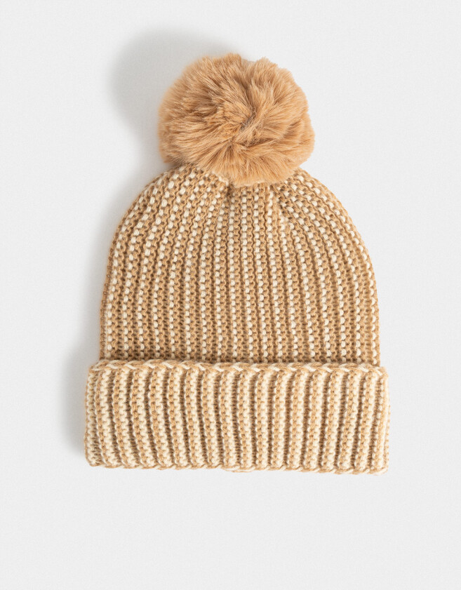 Gorro Romántico Gorro Tejido Con Pompón - Marron Beige
