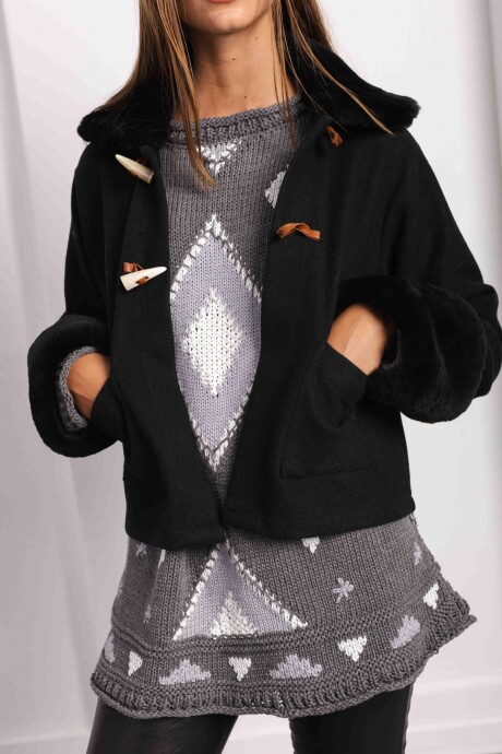 Campera New Jersey Base Negra / Corderito Negro