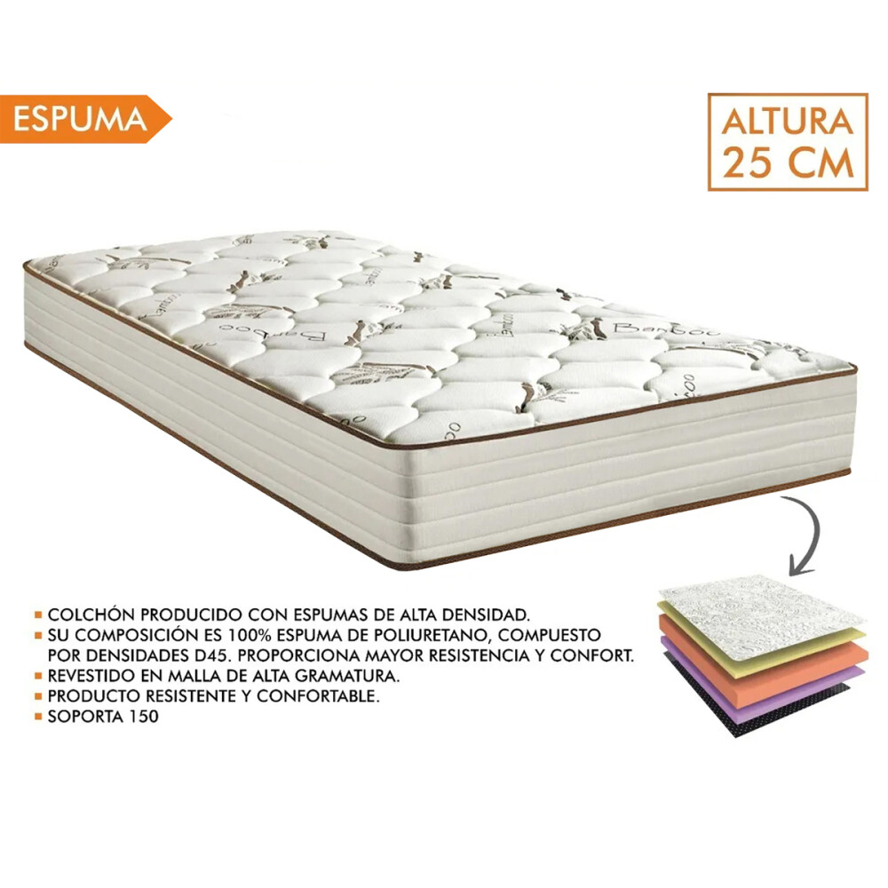 SOMMIER UNA PLAZA BASE CAMA COLCHÓN 100% ESPUMA SOMMIER UNA PLAZA BASE CAMA COLCHÓN 100% ESPUMA